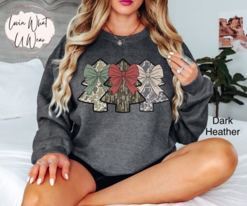 vintage camo christmas sweatshirt with camouflage trees trendy oversized design for holiday hunting and outdoor activities
