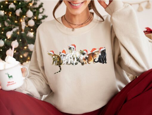 vintage cat sweatshirt for christmas featuring santa cats design ideal for cat lovers and cat parents n1wer