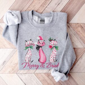 vintage cat sweatshirt for christmas pink cats design funny cat lover apparel for holiday celebrations bjlpt scaled