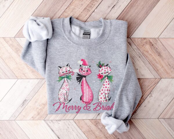 vintage cat sweatshirt for christmas pink cats design funny cat lover apparel for holiday celebrations bjlpt scaled