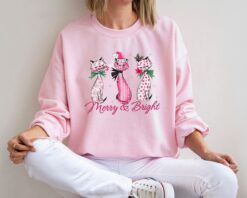 vintage cat sweatshirt for christmas pink cats design funny cat lover apparel for holiday celebrations cgbnn