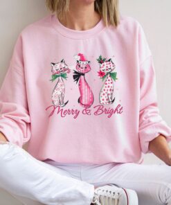 vintage cat sweatshirt for christmas pink cats design funny cat lover apparel for holiday celebrations cgbnn