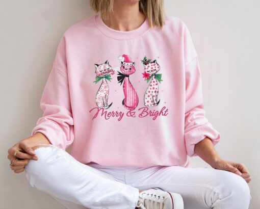 vintage cat sweatshirt for christmas pink cats design funny cat lover apparel for holiday celebrations cgbnn