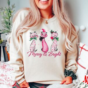 vintage cat sweatshirt for christmas pink cats design funny cat lover apparel for holiday celebrations foovw