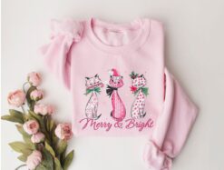 Vintage Cat Sweatshirt for Christmas  Pink Cats Design  Funny Cat Lover Apparel for Holiday Celebrations