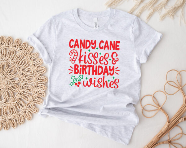 vintage christmas birthday t shirt with candy cane kisses design for december birthdays and holiday celebrations adep8