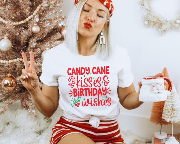 vintage christmas birthday t shirt with candy cane kisses design for december birthdays and holiday celebrations ml9vd