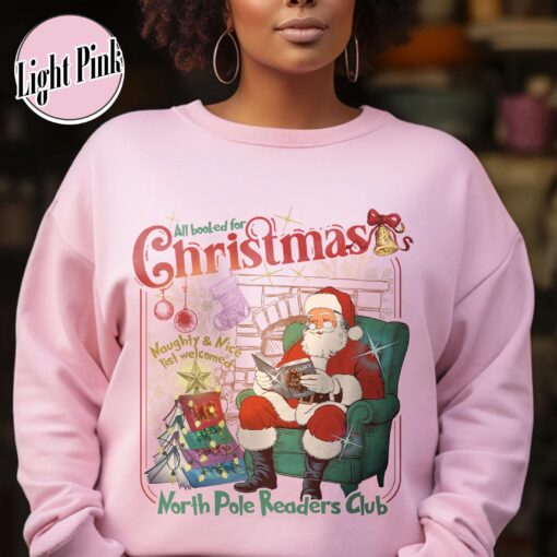 vintage christmas book club sweatshirt featuring north pole theme for book lovers and holiday enthusiasts qafk5