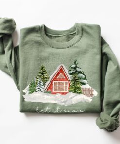 vintage christmas cabin sweatshirt with let it snow design for winter comfort and holiday style esjsg scaled