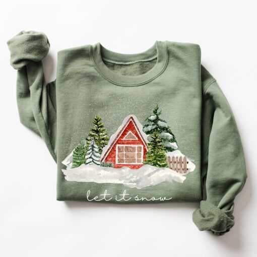 vintage christmas cabin sweatshirt with let it snow design for winter comfort and holiday style esjsg scaled