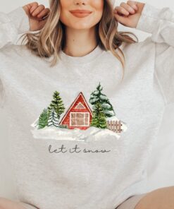 vintage christmas cabin sweatshirt with let it snow design for winter comfort and holiday style h9ghs scaled