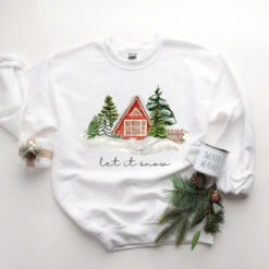 Vintage Christmas Cabin Sweatshirt with Let it Snow Design for Winter Comfort and Holiday Style