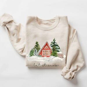 vintage christmas cabin sweatshirt with let it snow design for winter comfort and holiday style jd8fp