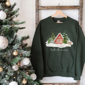 vintage christmas cabin sweatshirt with let it snow design for winter comfort and holiday style rstup