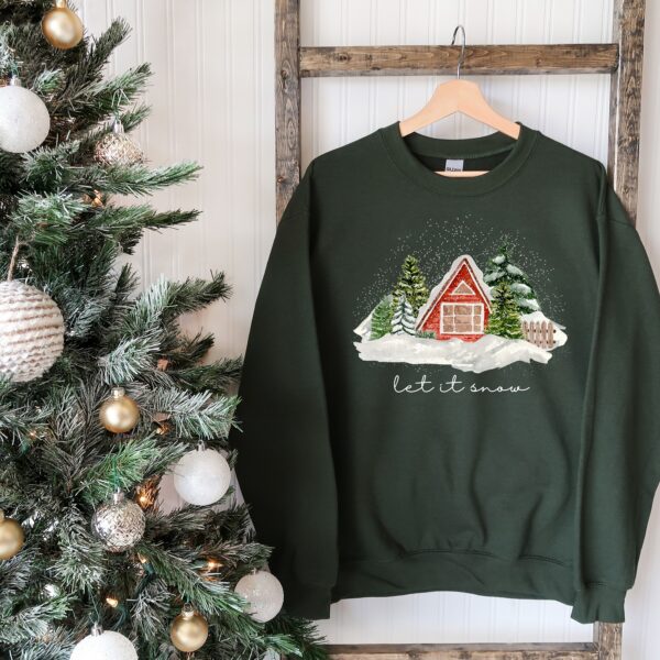 vintage christmas cabin sweatshirt with let it snow design for winter comfort and holiday style rstup scaled