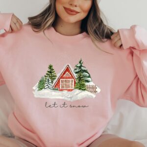 vintage christmas cabin sweatshirt with let it snow design for winter comfort and holiday style w0fi1