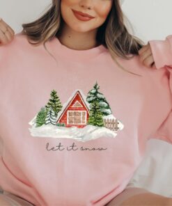 vintage christmas cabin sweatshirt with let it snow design for winter comfort and holiday style w0fi1 scaled