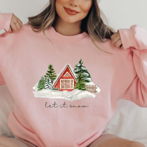 vintage christmas cabin sweatshirt with let it snow design for winter comfort and holiday style w0fi1 scaled