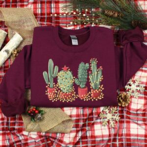 vintage christmas cactus t shirt for plant lovers featuring cowboy design and southern style holiday theme tpofz scaled