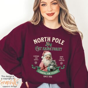 vintage christmas cat sweatshirt featuring santa cat design for cat moms with retro style and unique holiday charm mleuw