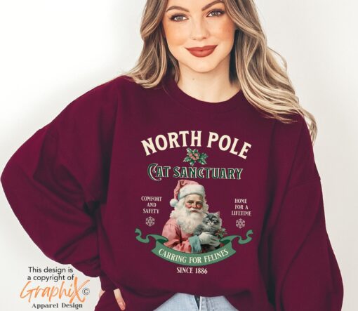 vintage christmas cat sweatshirt featuring santa cat design for cat moms with retro style and unique holiday charm mleuw