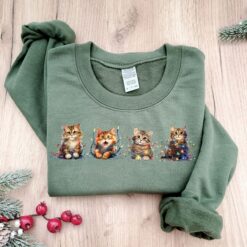 Vintage Christmas Cat Sweatshirt for Cat Lovers Featuring Meowy Christmas Design Comfortable Crewneck Style