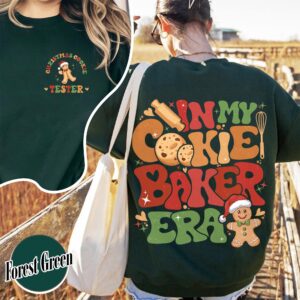 vintage christmas cookie tester sweatshirt for couples with fun cookie and milk design for holiday baking enthusiasts pwsup