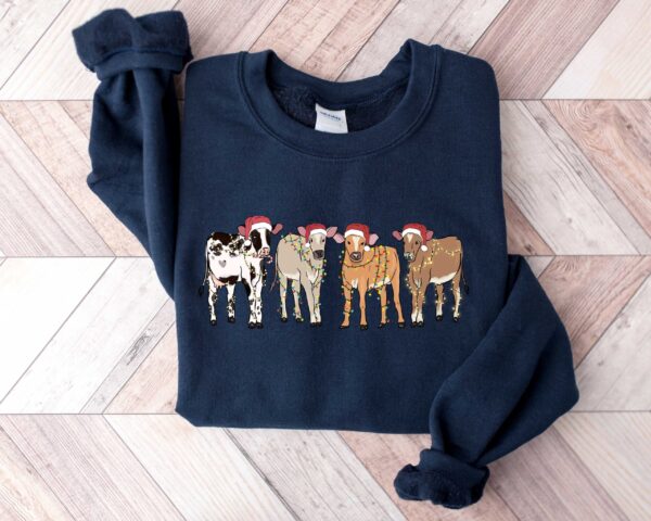 vintage christmas cow sweatshirt for women with highland cow design and festive lights crewneck style y4dtq scaled