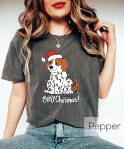 Vintage Christmas Dog Crewneck Shirt for Dog Moms Featuring Colorful Christmas Lights Design and Happy New Year Theme