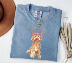 Vintage Christmas Dog Shirt for Doodle Moms in Comfort Colors Featuring Labradoodle Coquette Bow Design