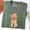 vintage christmas dog shirt for goldendoodle and labradoodle moms in comfort colors with doodle coquette bow design zvph7 scaled