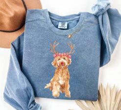 Vintage Christmas Dog Sweatshirt for Goldendoodle and Labradoodle Moms in Comfort Colors with Coquette Bow Design