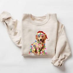 Vintage Christmas Dog T-Shirt for Dog Lovers Featuring Golden Retriever and Christmas Lights Design Ideal for New Year Celebrations