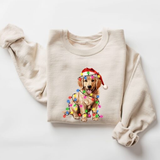 vintage christmas dog t shirt for dog lovers featuring golden retriever and christmas lights design ideal for new year celebrations hva76 scaled