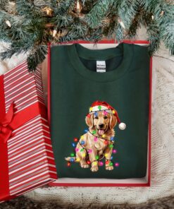 vintage christmas dog t shirt for dog lovers featuring golden retriever and christmas lights design ideal for new year celebrations ons90 scaled