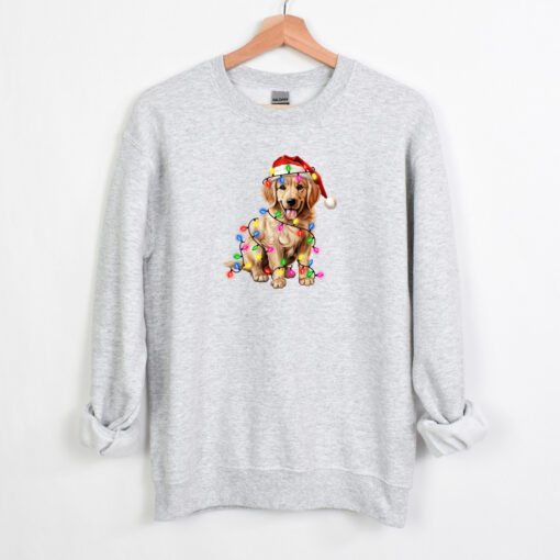 vintage christmas dog t shirt for dog lovers featuring golden retriever and christmas lights design ideal for new year celebrations umaem scaled