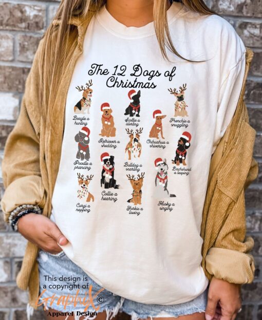 vintage christmas dog t shirt for dog moms 12 dogs of christmas design funny and cute t shirt for dog lovers 4tyjj scaled