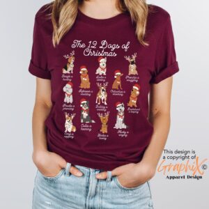 vintage christmas dog t shirt for dog moms 12 dogs of christmas design funny and cute t shirt for dog lovers e22hb scaled