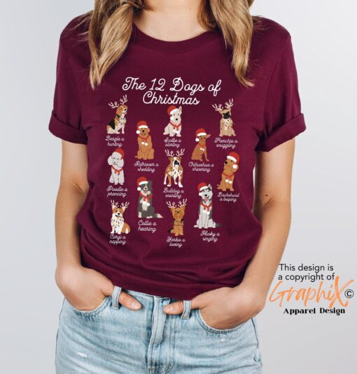 vintage christmas dog t shirt for dog moms 12 dogs of christmas design funny and cute t shirt for dog lovers e22hb scaled