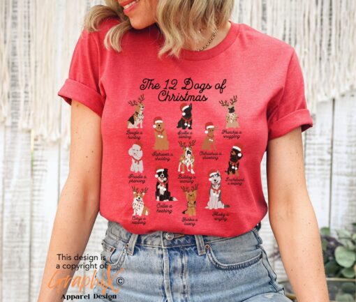 vintage christmas dog t shirt for dog moms 12 dogs of christmas design funny and cute t shirt for dog lovers v6g46 scaled