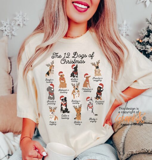 vintage christmas dog t shirt for dog moms 12 dogs of christmas design funny and cute t shirt for dog lovers y40hf