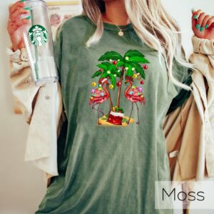 vintage christmas flamingo t shirt for women with tropical design and fun holiday theme i6rnf