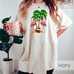 vintage christmas flamingo t shirt for women with tropical design and fun holiday theme sxqo6