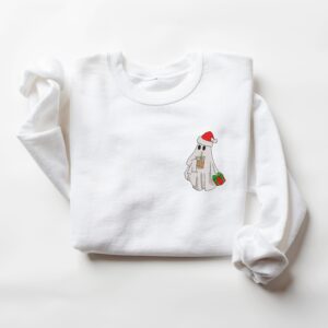 vintage christmas ghost embroidered sweatshirt with unique design for trendy holiday style bx0tc