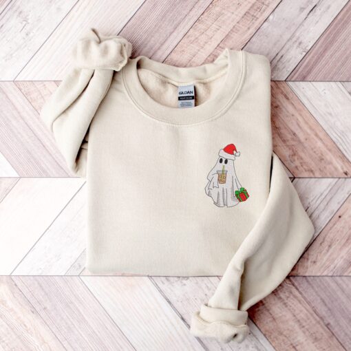 vintage christmas ghost embroidered sweatshirt with unique design for trendy holiday style wdrwb scaled