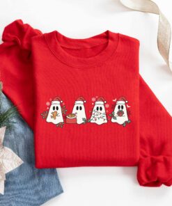 vintage christmas ghost sweater with fun santa design for holiday parties and merry celebrations 23zs3