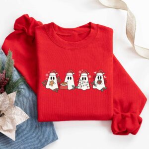 vintage christmas ghost sweater with fun santa design for holiday parties and merry celebrations 23zs3