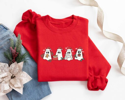 vintage christmas ghost sweater with fun santa design for holiday parties and merry celebrations 23zs3