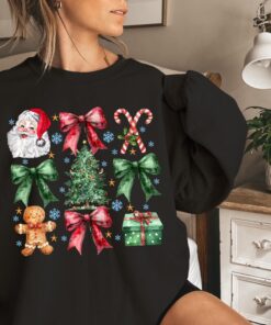 vintage christmas graphic tee with santa bow design and aesthetic christmas tree cake print for a unique holiday style otjey scaled