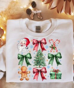 vintage christmas graphic tee with santa bow design and aesthetic christmas tree cake print for a unique holiday style wfg4w scaled